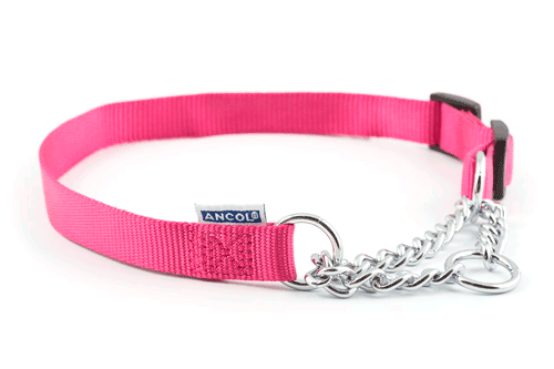 Collar nylon semiahogo metal ROSA 35-45cm Sz2-4
