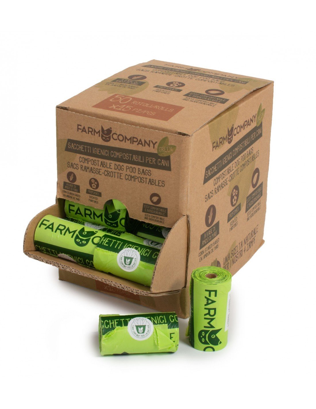 Caja 50 unidades 15pc Bolsa higienica compostable verde Sacchetti igienici compostabili FC Green